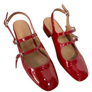 Red Patent Mary Jane Slingback Pumps Double Strap US 7.5 (EU 38)